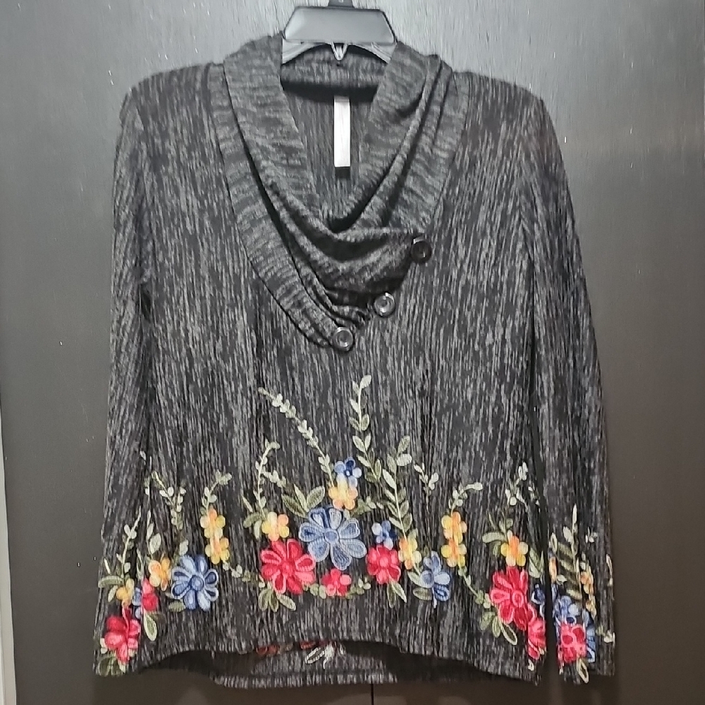 Embroidered Floral Black Sweater Top